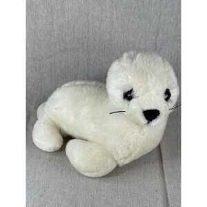 Vintage K & M International Seal Plush White Pup 8" Stuffed Animal